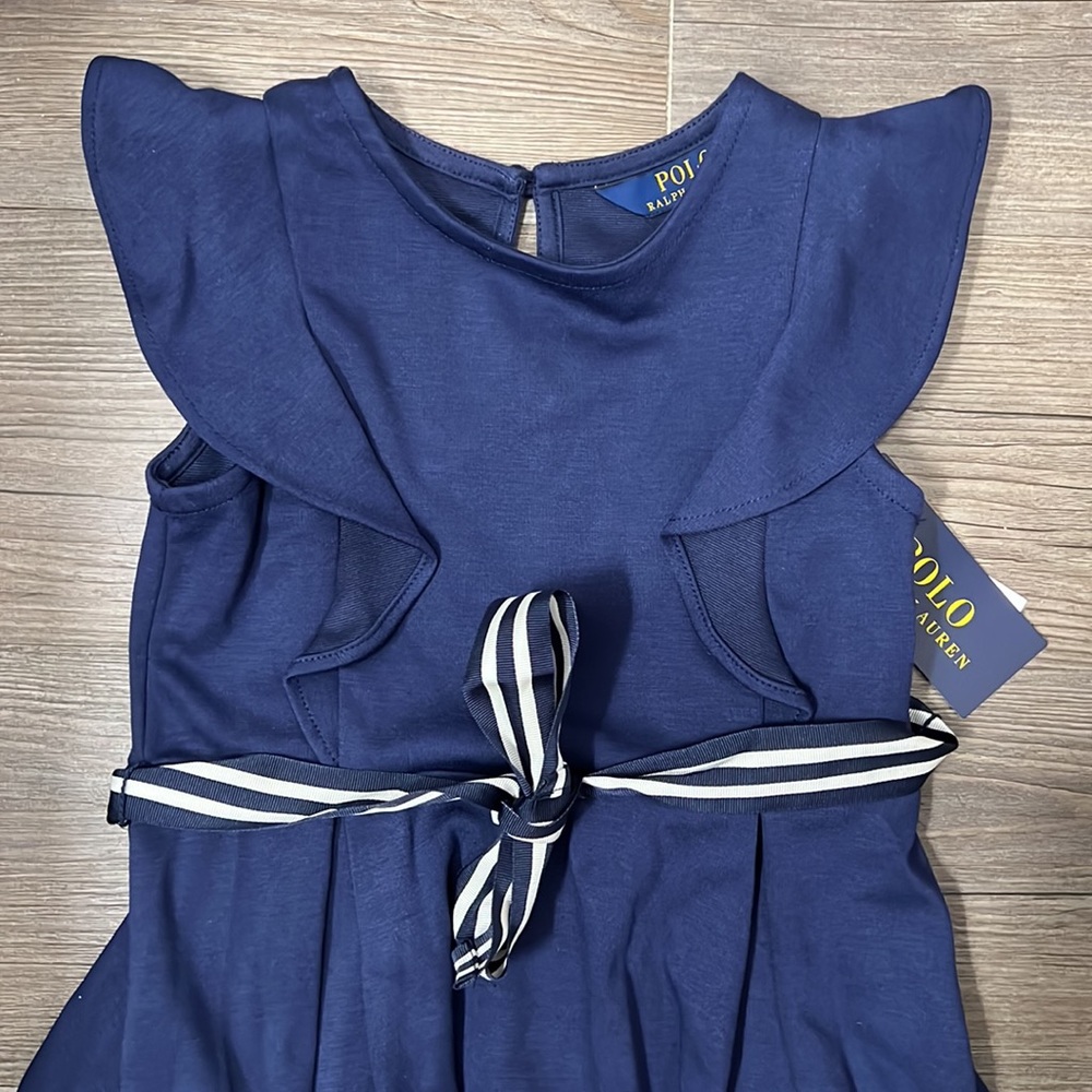 NWT Polo Ralph Lauren Ruffle Sleeve Navy Dress 4/4T - Picture 2 of 7